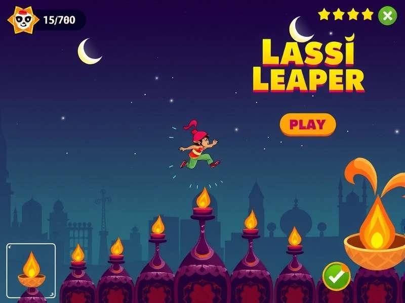 Lassi Leaper gameplay screenshot showing character jumping over obstacles